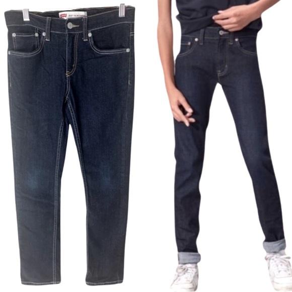 New LEVI’S 512 Slim Taper Boys Dark Wash Jeans Size 12 - Picture 1 of 16